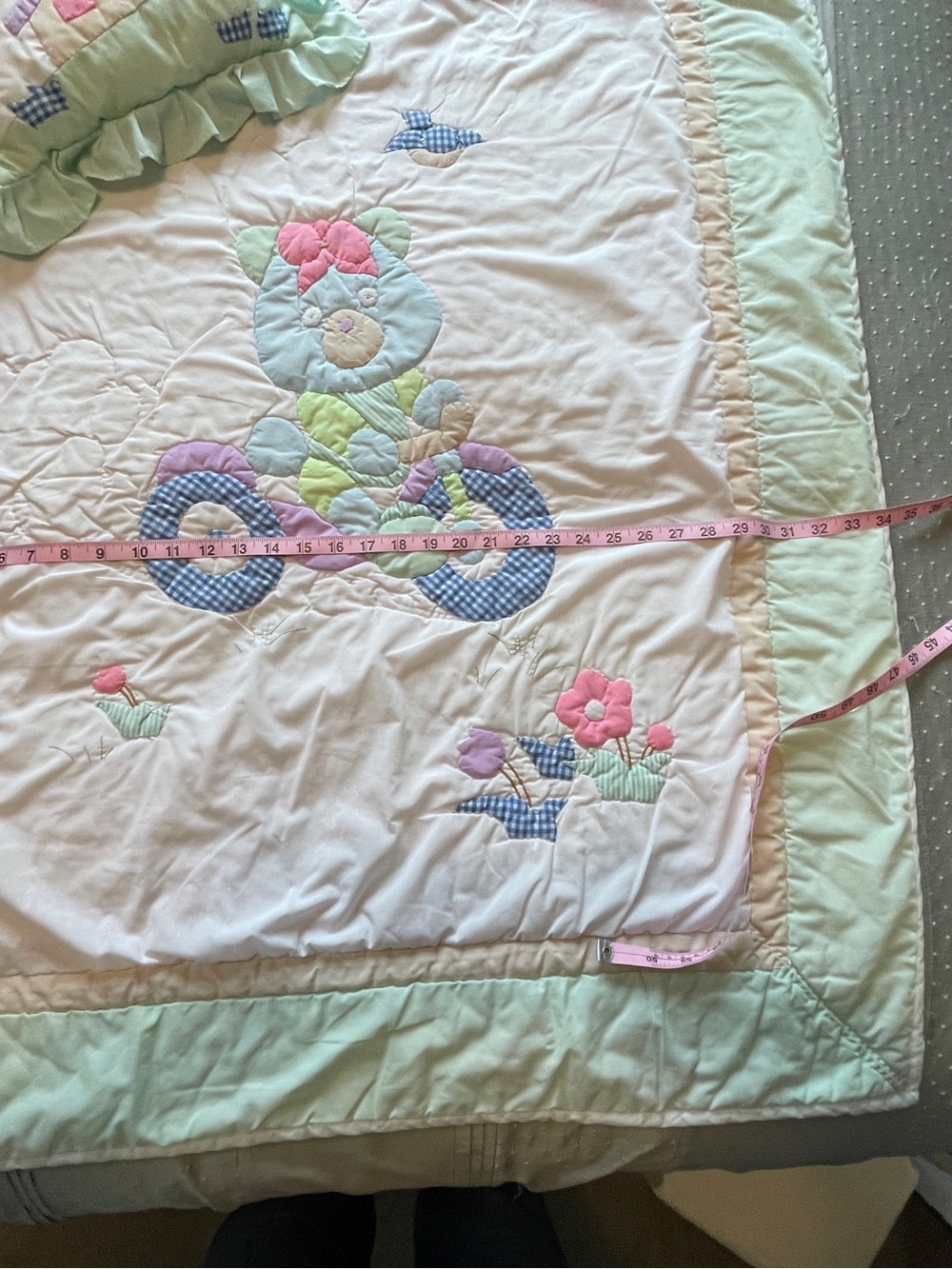Nursery Quilted Crib Blanket & Pillow Set , Mint and Blue - Picture 4 of 10